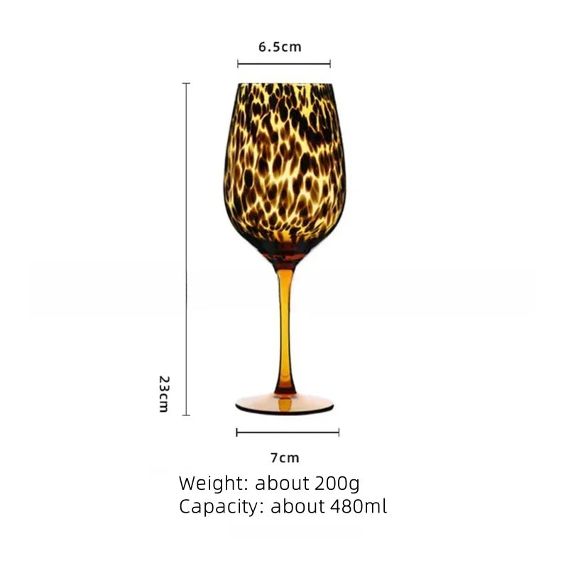 Wine Glass Vintage Leopard Print Glass Cup Burgundy Bordeaux Art Goblet Cocktail Whisky Wine Drinkware Home Kitchen Accessories