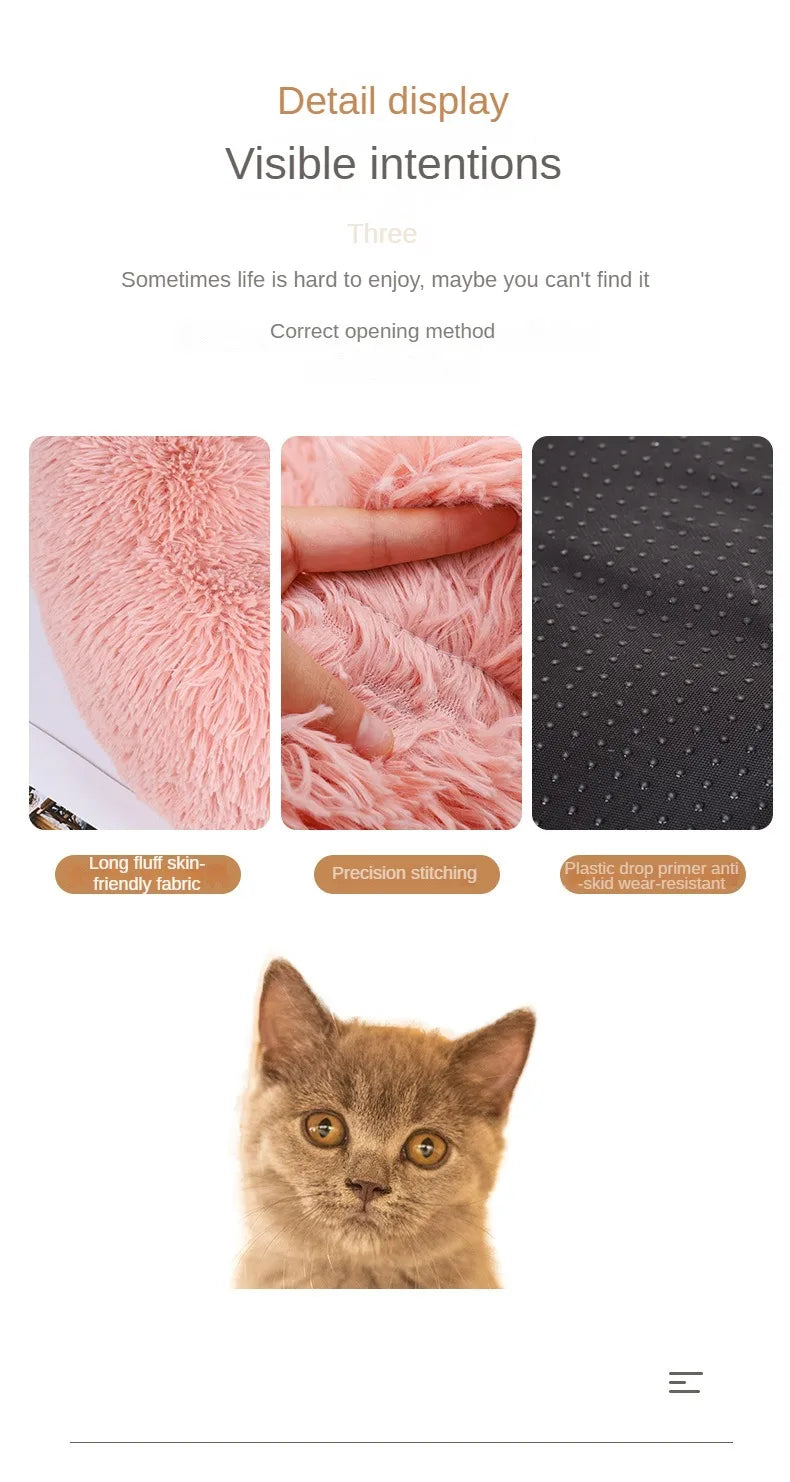 Winter Plush Pet Nest - Washable Round Bed for Cats and Dogs
