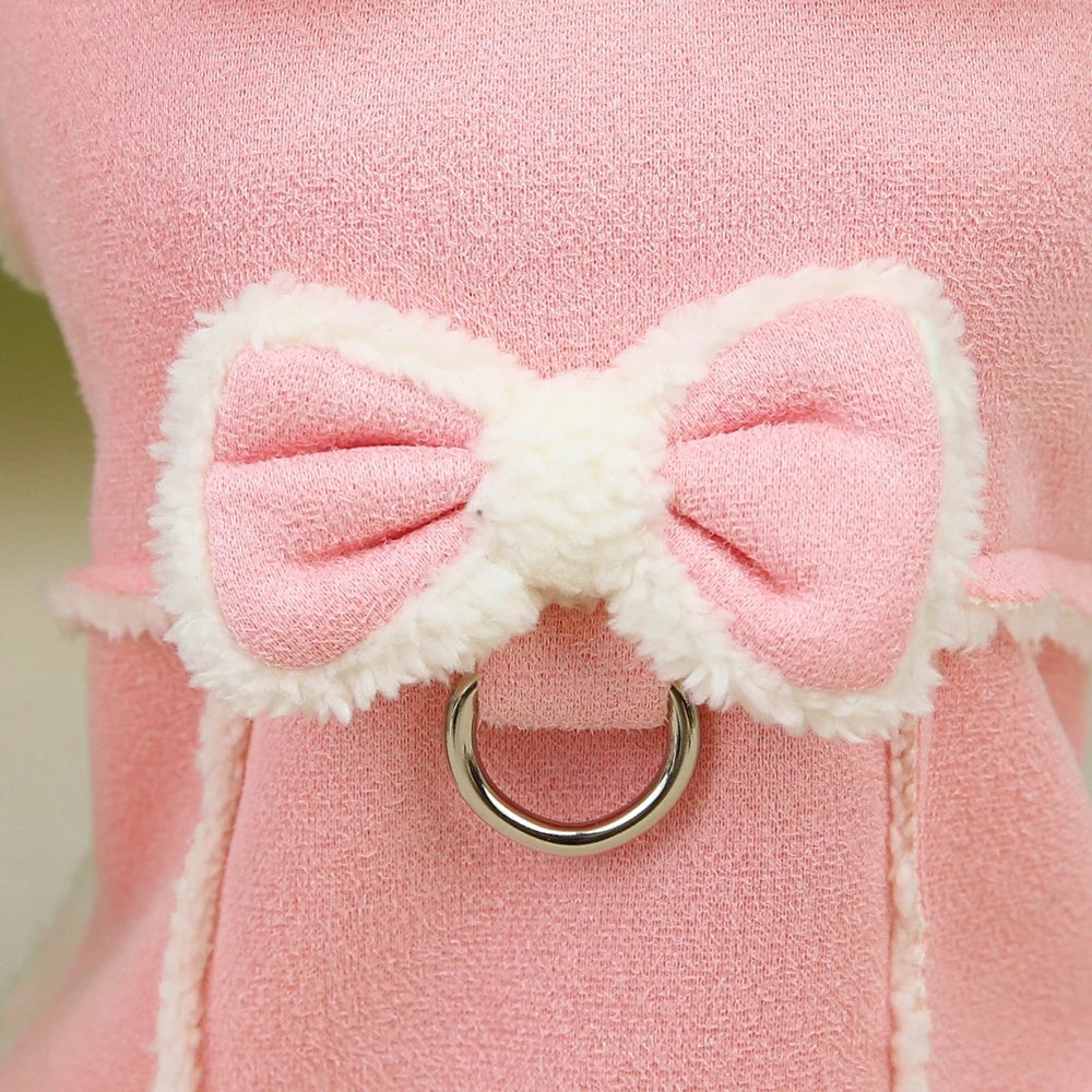 Cozy Winter Dog Jacket with Bow - Warm Plush Coat for Small Dogs