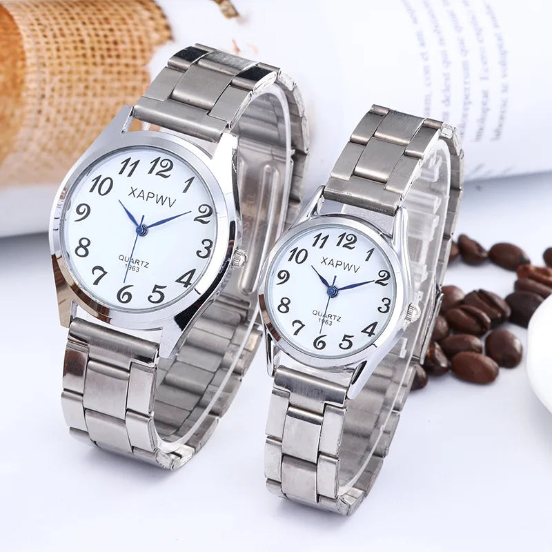 Classic Large Dial Elastic Quartz Fashionable Couple Watch Spring Steel Band Retro Large Digital Student Elderly Watches