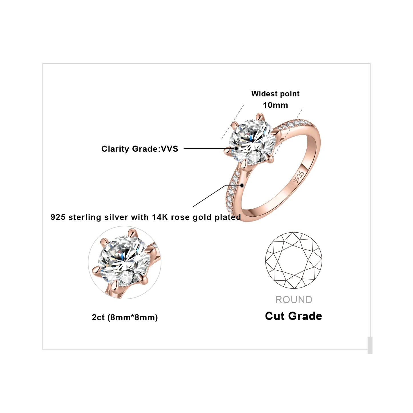 JewelryPalace Moissanite D Color 1ct 1.5ct 2ct 3ct Round S925 Sterling Silver Wedding Engagement Ring for Women