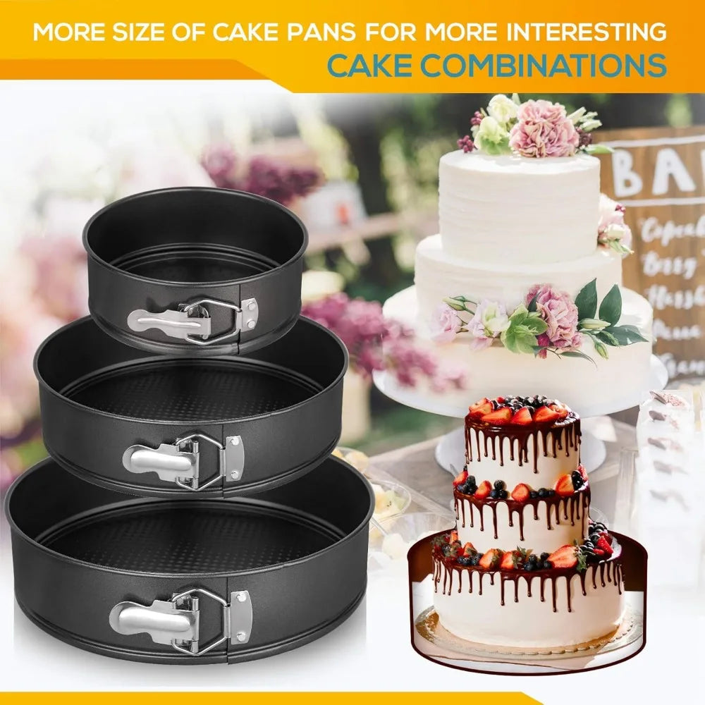 Spring Buckle Mold 3-Piece Set Non-Stick Cheesecake Mold, Leak-Proof Round Cake Baking Utensils Baking Pan 4 Inch/7 Inch/9 Inch