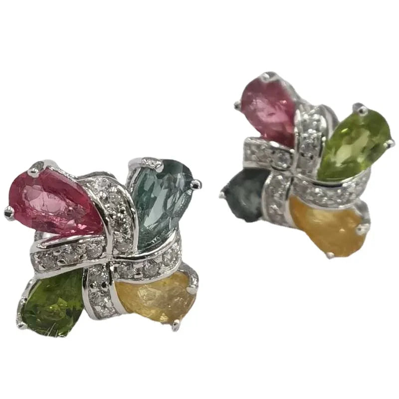 SACE GEMS fashion Earring for Women 100% 925 Sterling Silver Tourmaline Stud Earrings Wedding Party Fine Jewelry Eardrop gift