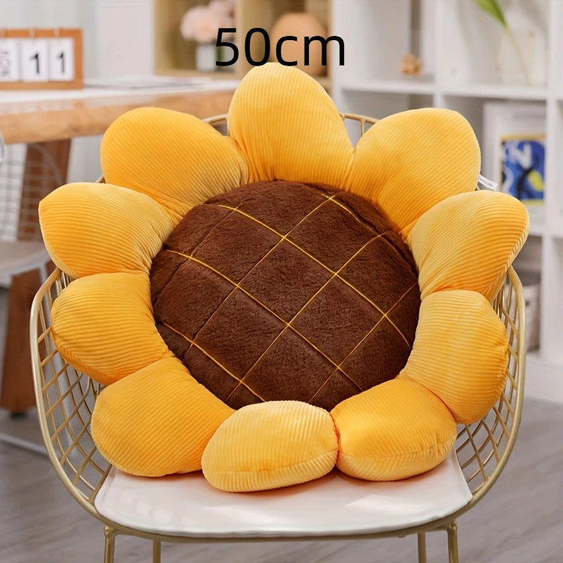 Sunflower Plush Decorative Cushion – Soft Round Pillow for Sofa, Office & Car | 34, 40, 50 & 70cm