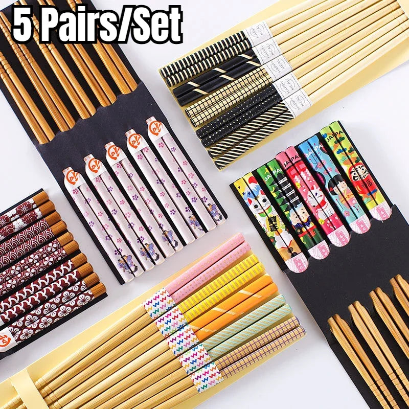 5 Pair of Bamboo Chopsticks Household Long Chopsticks Non-slip Set Tableware Cute Multi Color Wooden Chopsticks Set New 젓가락
