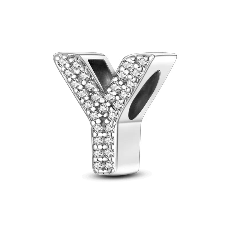 Charms 925 Silver Plated 26 Alphabet Letters Charms Beads Fit 3mm 925 Original Bracelets Fine DIY Birthday Jewelry Gifts