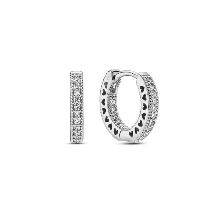 Sparkling Hoop Earrings 925 Sterling Silver Moon Pearl Heart Crystal Luxury Romantic Earing Fit Woman Wedding Party Jewelry Gift