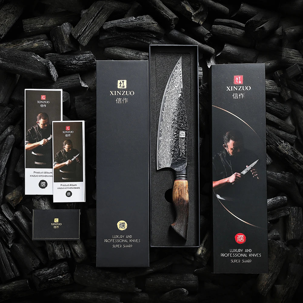 XINZUO 8.6-inch Damascus Chef Knife 67-layer craftsmanship hand forged knife 60±2 HRC hardness high-end gift in elegant box