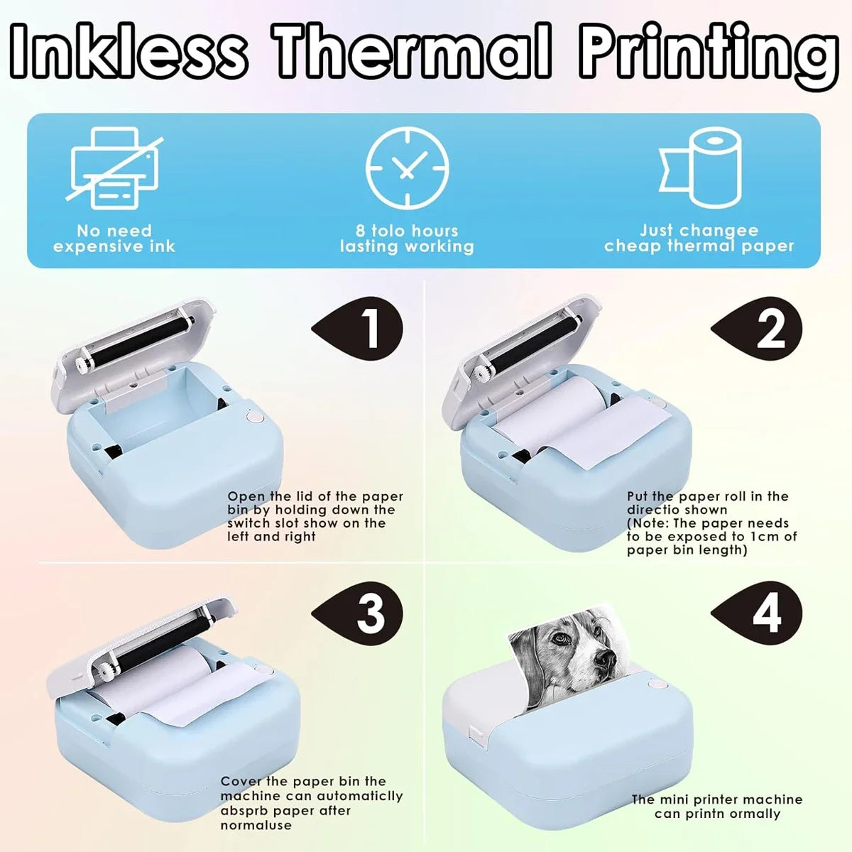 Mini Printer, Portable Thermal Photo Printer