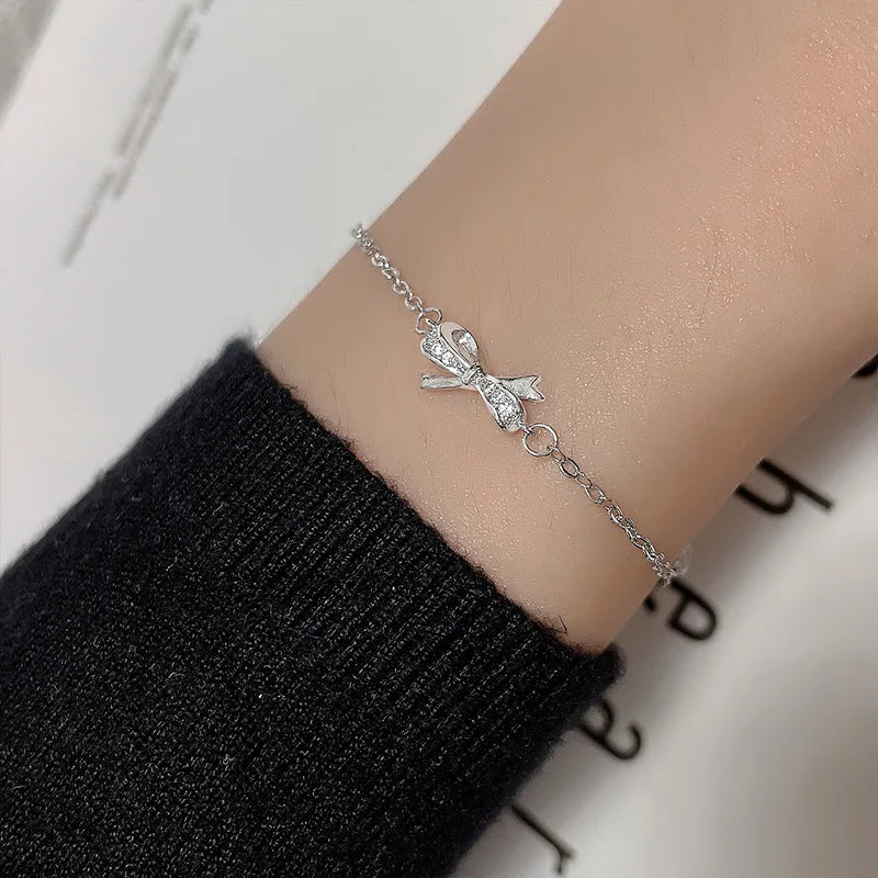 VENTFILLE 925 Silver Diamond-Studded Butterfly Bracelet Women's Fashion Temperament Flower Adjustable Bracelet