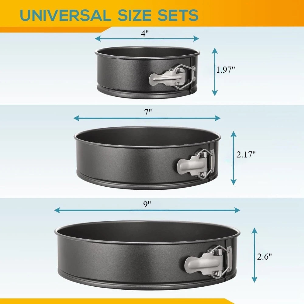 Spring Buckle Mold 3-Piece Set Non-Stick Cheesecake Mold, Leak-Proof Round Cake Baking Utensils Baking Pan 4 Inch/7 Inch/9 Inch