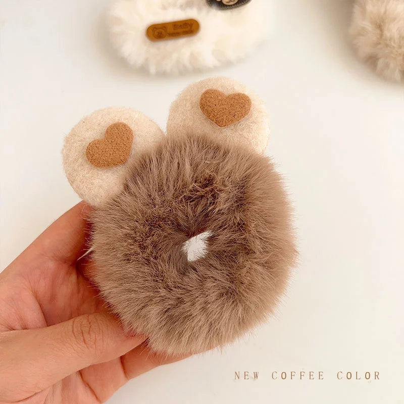 1PC 3D Plush Bunny Ear Hair Ties for Girls & Women