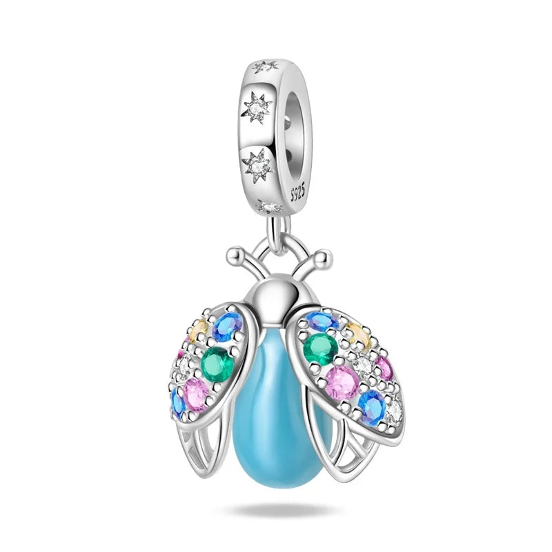 100% 925 Sterling Silver Creative Blue Luminous Firefly Charms Pendants Fit Qikaola 925 Original Bracelets DIY Birthday Jewelry