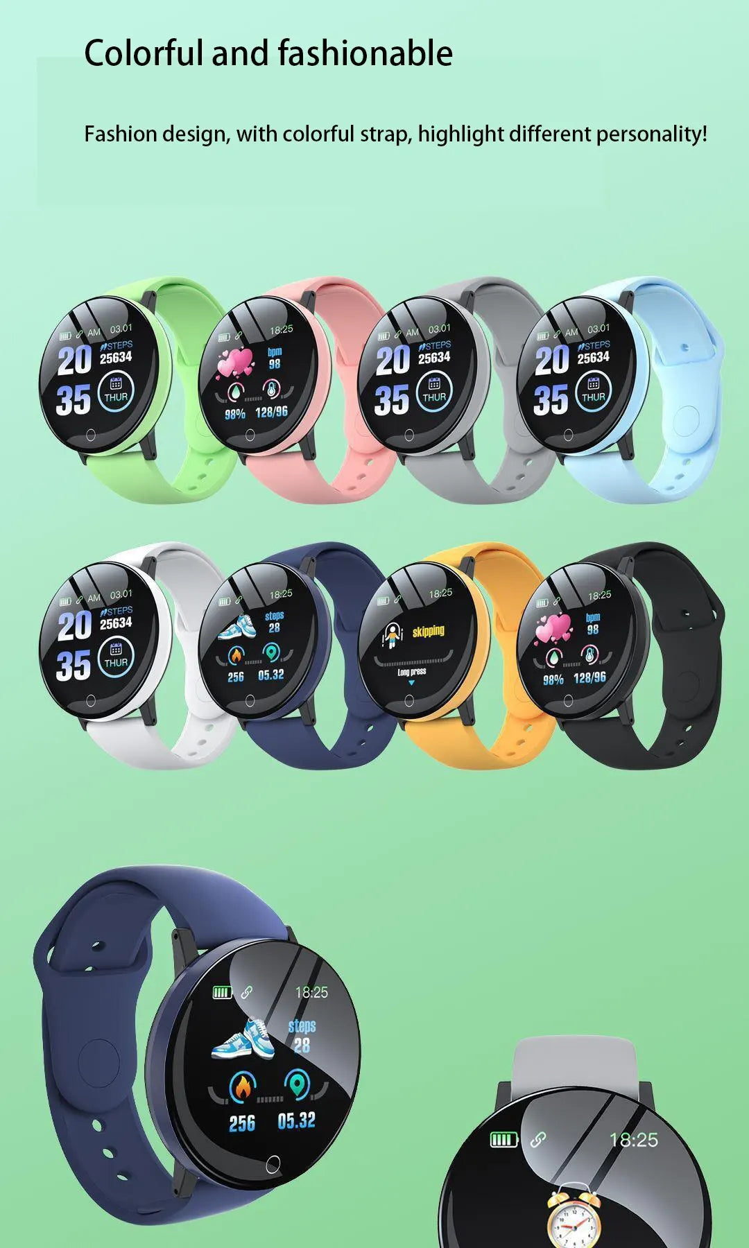 D18 Multifunctional Smart Watch Men & Women Bluetooth Connected Phone Music Fitness Sports Bracelet Sleep Monitor watch