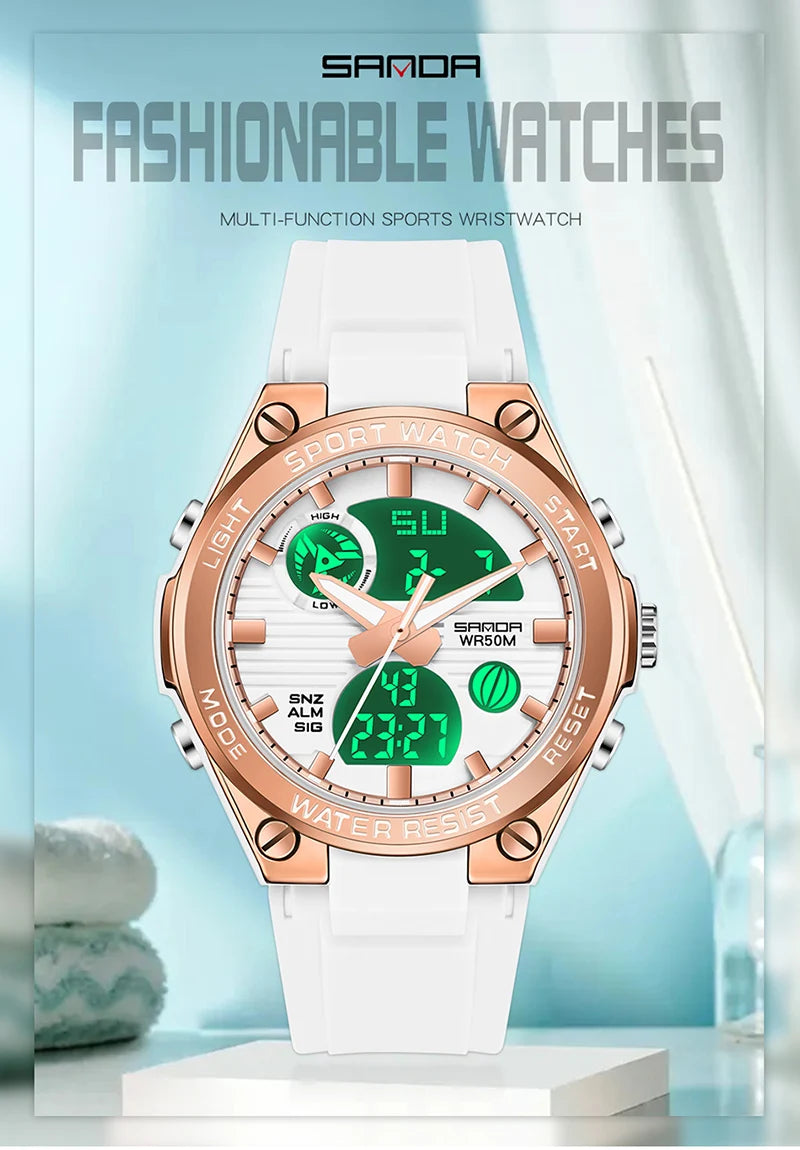 SANDA Brand G Style LED Digital Watch Women Sport Chronograph Lady Quartz Wristwatch 50m Waterproof Female Girl Electronic Clock