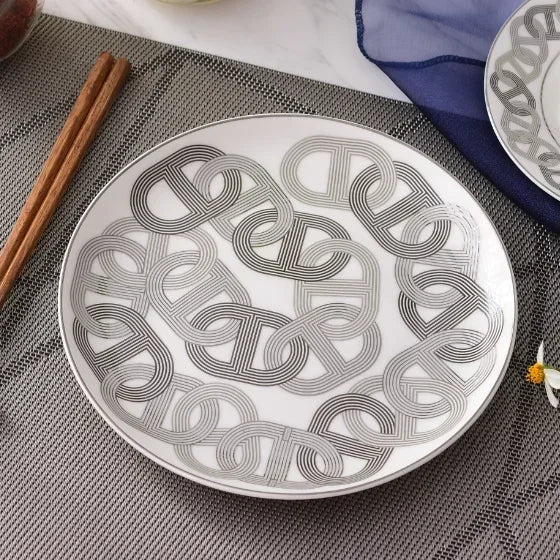Simple European modern fresh ceramic western food plate, bone china steak decoration tableware runway, cup and plate