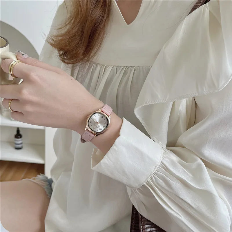 Simple Retro Exam Watch Female Student Art School Style Fashion Leather Band Wristwatch for Women Reloj Mujer Dropshipping