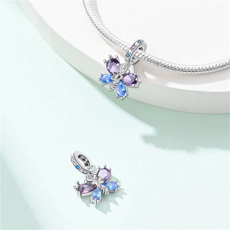 925 Silver Plating Colorful Butterfly Insect Animal Charms Beads Sparkling Zircon Fit Qikaola 925 Original Bracelets DIY Jewelry