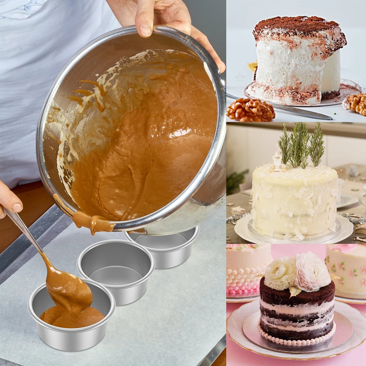 4/8Pcs Cake Bake Pan Non-Stick 4inch Round Cake Tin Stainless Steel Mold Pan Reusable Cake Bakeware Dishwasher Safe Baking Mold