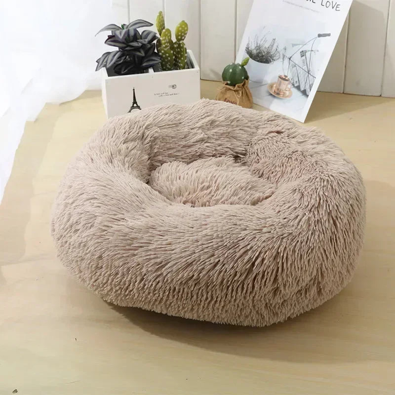 Self-Warming Round Pet Bed - Plush, Non-Slip Mat for Cats & Dogs