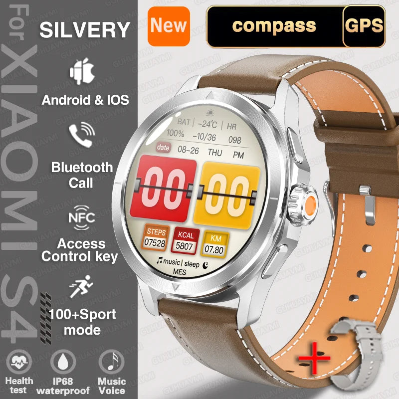 S4 Ultra Outdoor Sport Smart Watch Men AMOLED HD Screen NFC GPS Compass Heart rate Waterproof Bluetooth Call SmartWatch