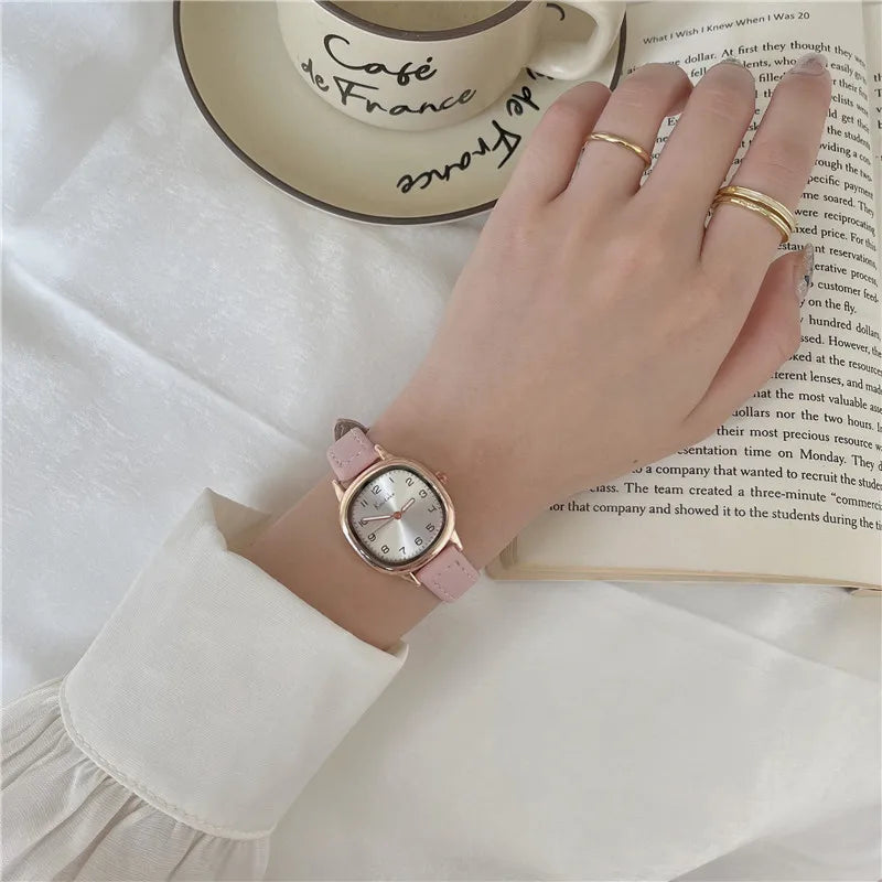 Simple Retro Exam Watch Female Student Art School Style Fashion Leather Band Wristwatch for Women Reloj Mujer Dropshipping