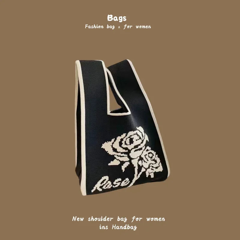 Women Handmade Knitted Small Handbag Casual Wrist Bag Versatile Shopper Mini Tote Bag Student Reusable Shoulder Bag Daily Use