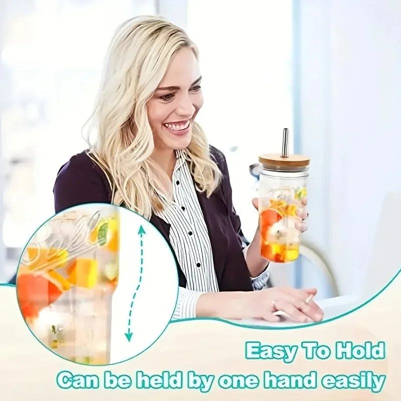 750ML Glass Cup with Wooden Lid & Straw – Bubble Tea Coffee Water Bottle