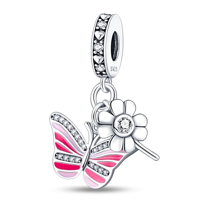 925 Silver Plating Colorful Butterfly Insect Animal Charms Beads Sparkling Zircon Fit Qikaola 925 Original Bracelets DIY Jewelry