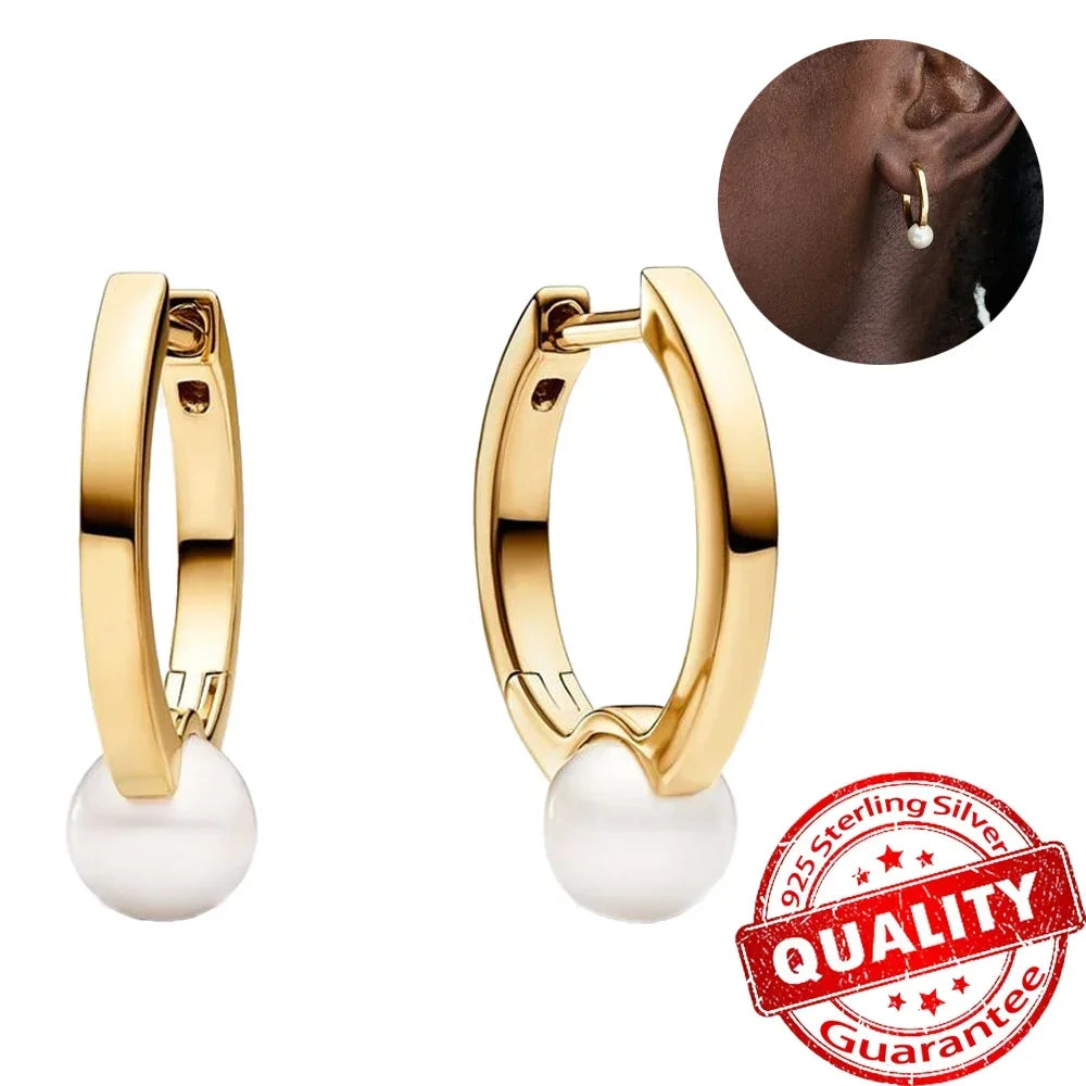 Sparkling Hoop Earrings 925 Sterling Silver Moon Pearl Heart Crystal Luxury Romantic Earing Fit Woman Wedding Party Jewelry Gift