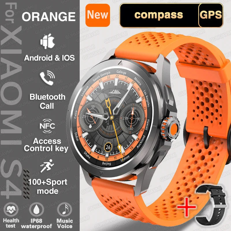 S4 Ultra Outdoor Sport Smart Watch Men AMOLED HD Screen NFC GPS Compass Heart rate Waterproof Bluetooth Call SmartWatch