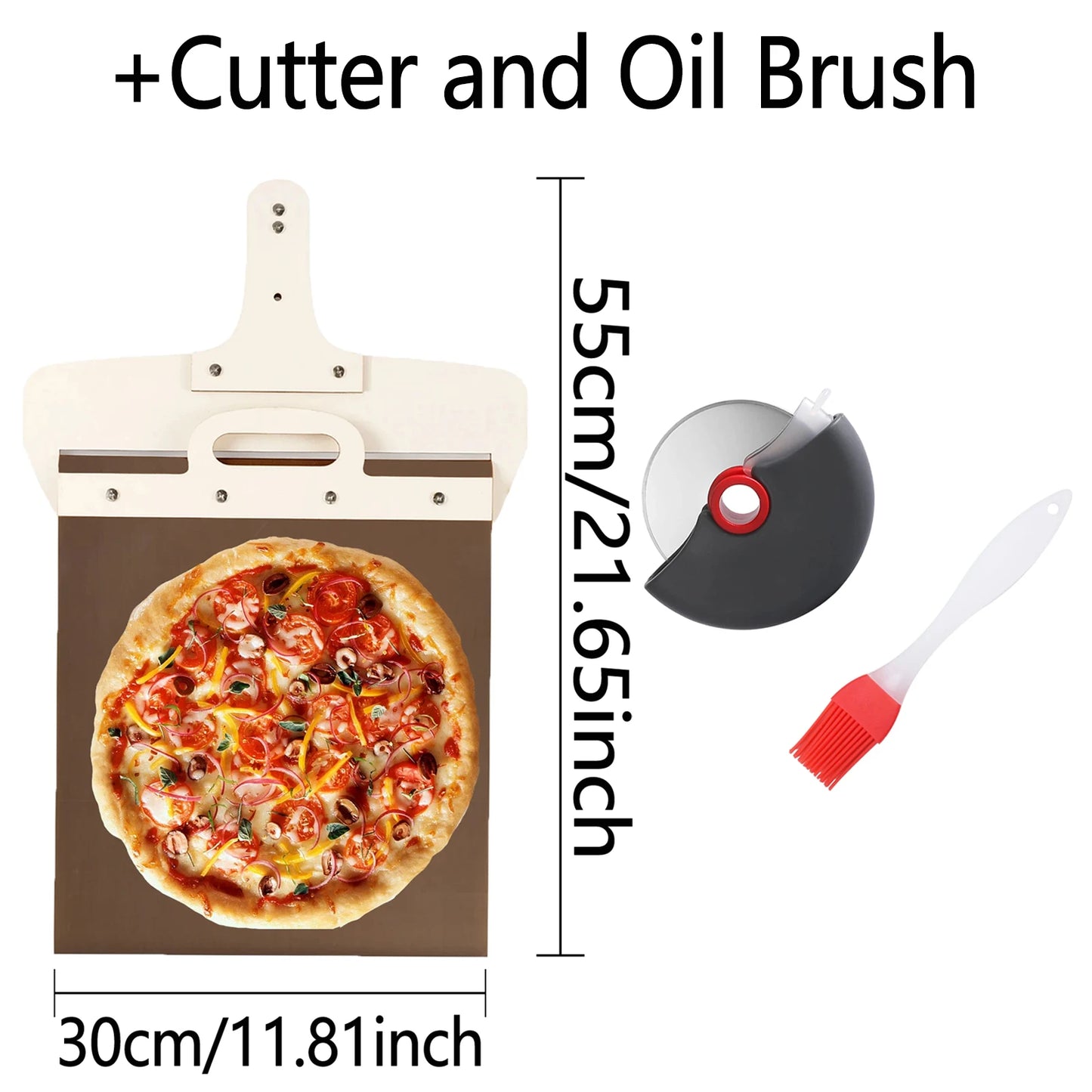 55*30cm Sliding Pizza Peel Shovel Removable Wooden Handle Pizza Spatula with High-temperature Resistant
