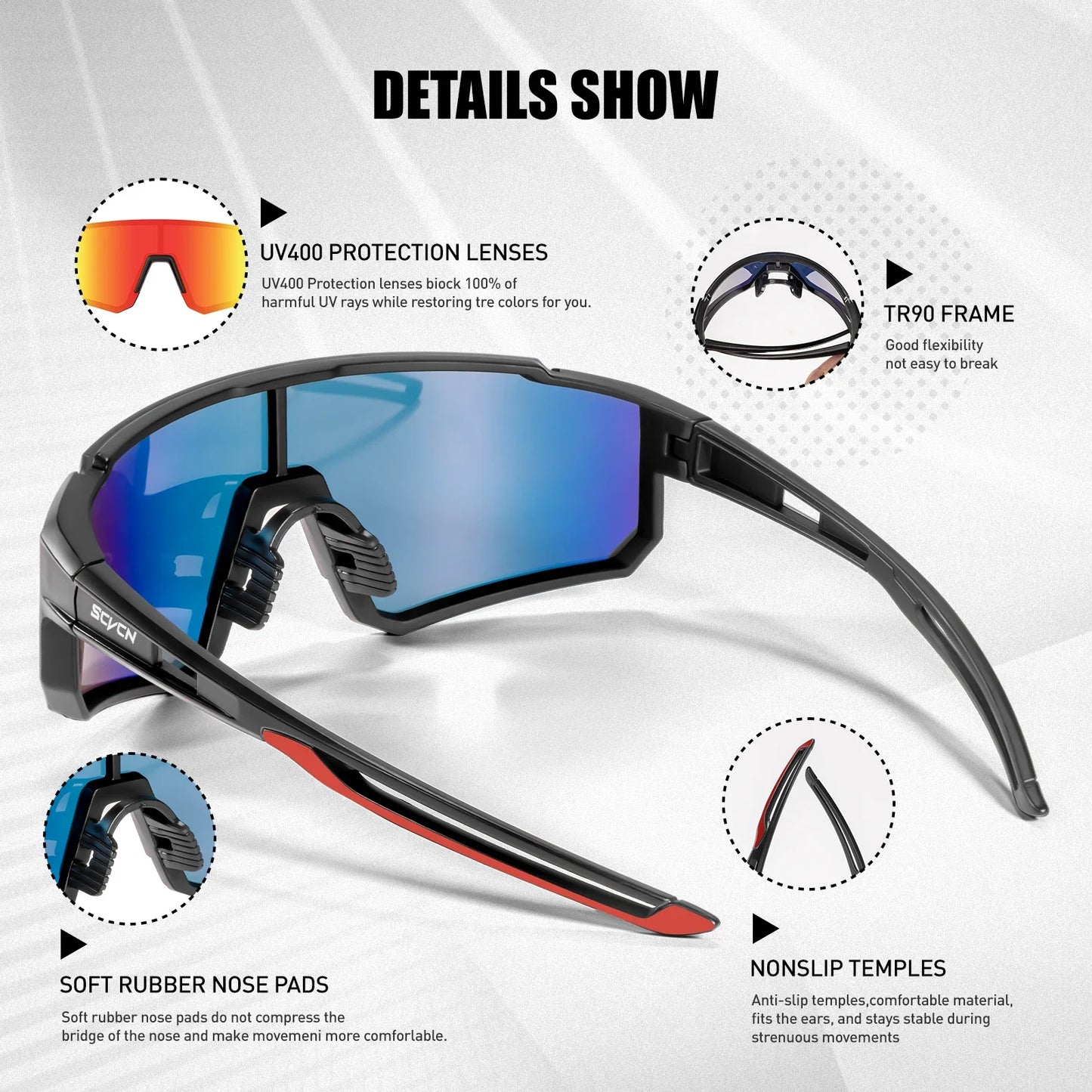 SCVCN Fashion Sunglasses for Men Sport Cycling Glasses Bike Bicycle Hiking Camping Golf UV400 Protection Glasses Women Baseball