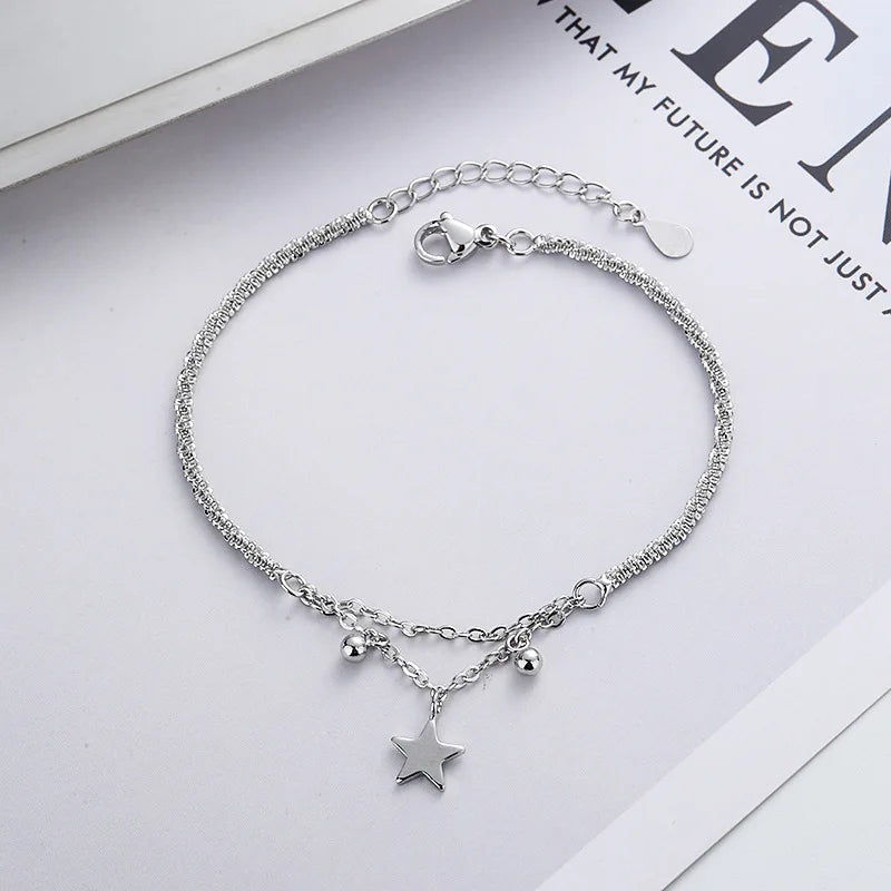 VENTFILLE 925 Silver Diamond-Studded Butterfly Bracelet Women's Fashion Temperament Flower Adjustable Bracelet