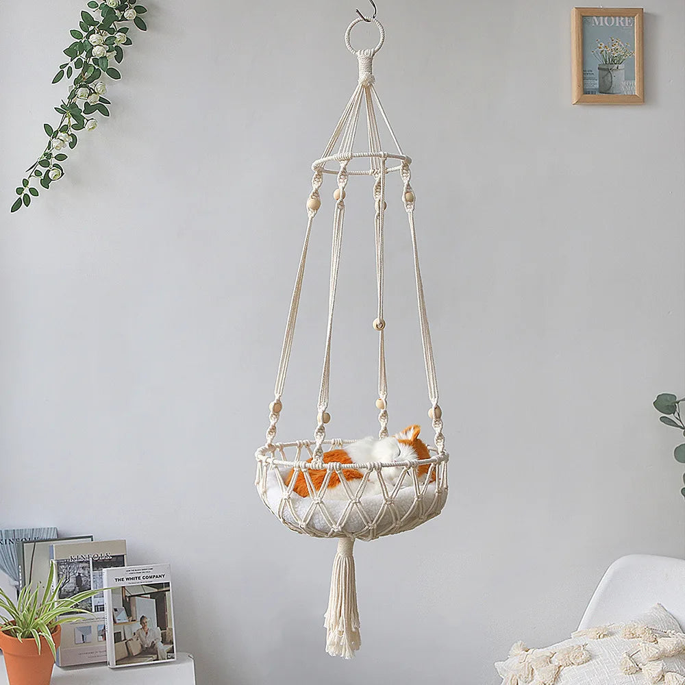 Bohemian Handmade Cat Hammock - 40cm Macrame Cotton Rope Swing