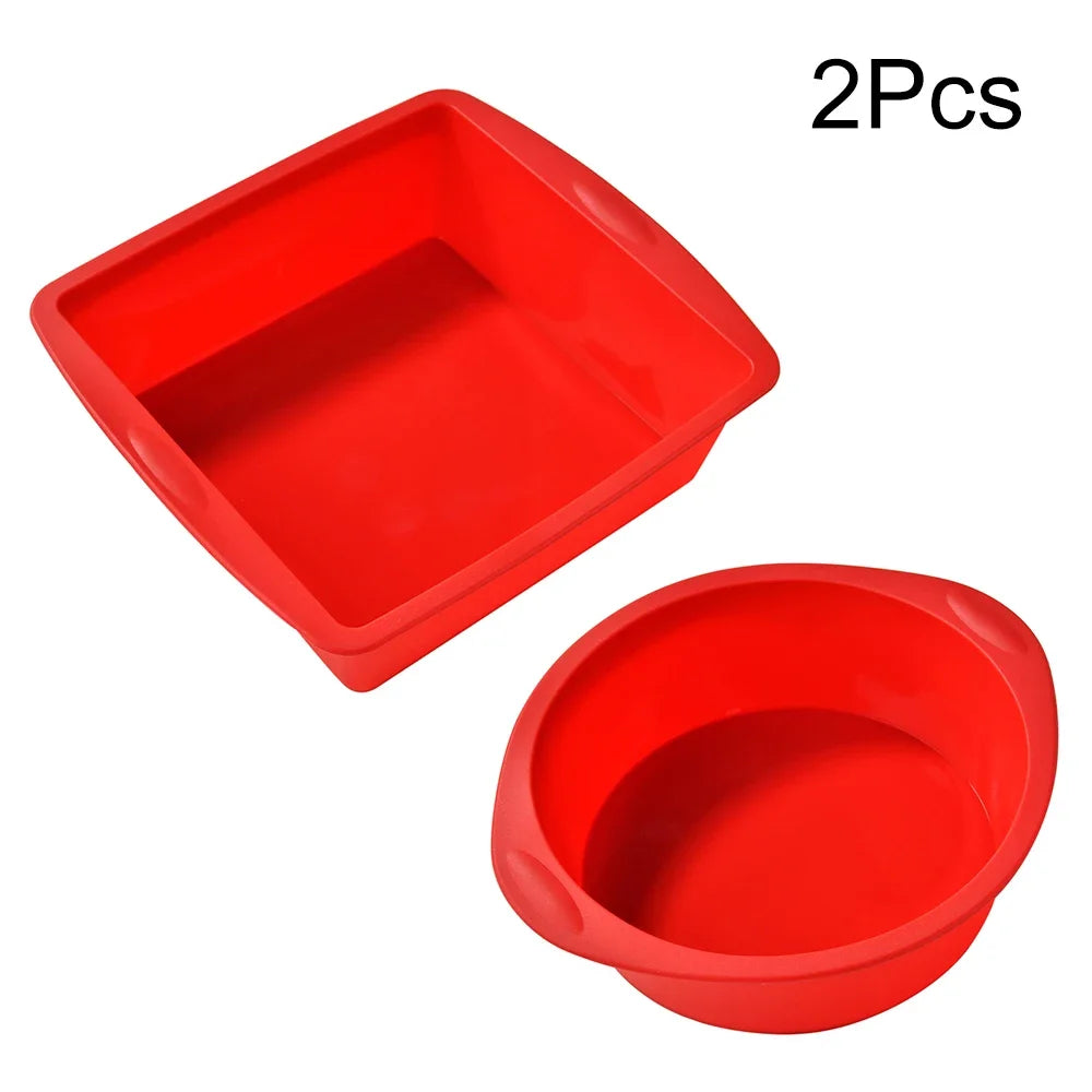 2Pcs Silicone Cake Mold Tray Pans Round Square Kitchen Silicone Nonstick Baking Pans Reusable Cake Pans Baking Tools