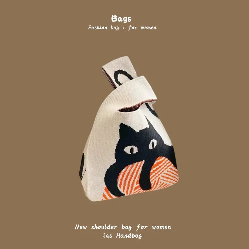Women Handmade Knitted Small Handbag Casual Wrist Bag Versatile Shopper Mini Tote Bag Student Reusable Shoulder Bag Daily Use