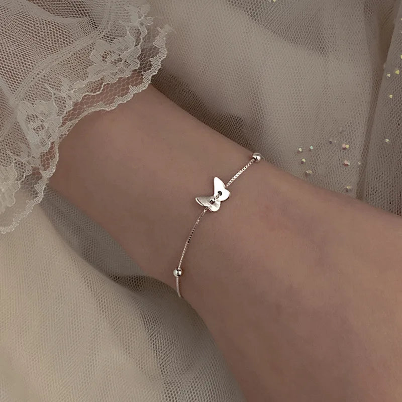 VENTFILLE 925 Silver Diamond-Studded Butterfly Bracelet Women's Fashion Temperament Flower Adjustable Bracelet