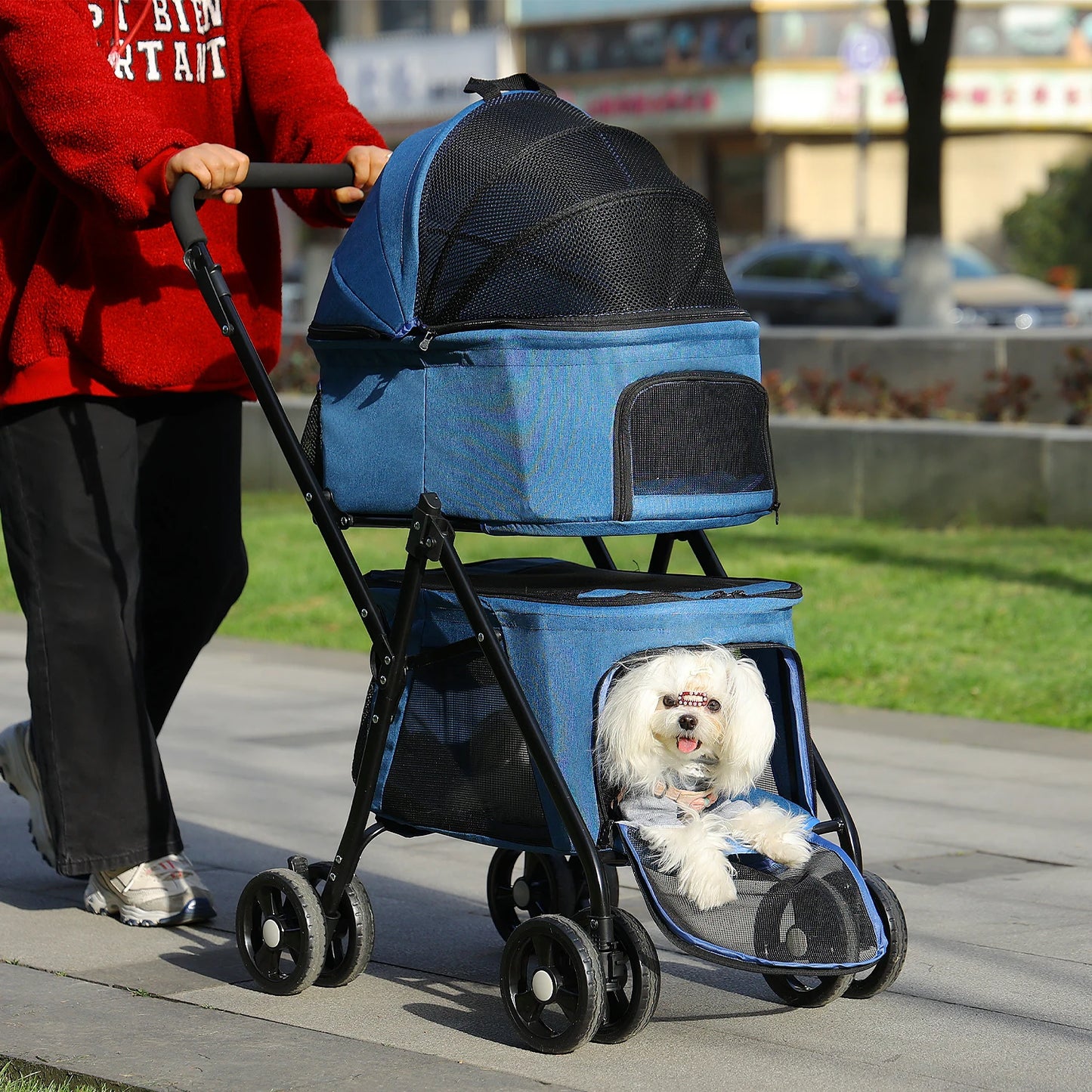 4-Wheel Pet Jogger - All-Terrain Stroller with Storage Basket