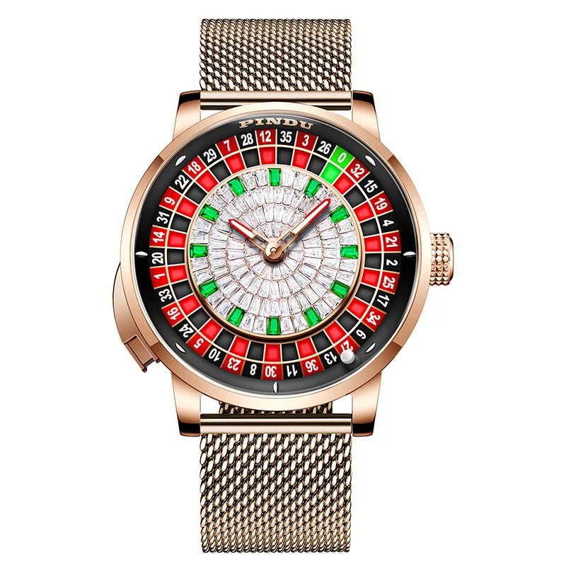 PINDU Players Gambling Series Men's Mechanical Watch European Roulette Poker Game Dial Automatic Movement Design Party Watch
