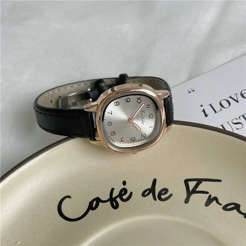Simple Retro Exam Watch Female Student Art School Style Fashion Leather Band Wristwatch for Women Reloj Mujer Dropshipping