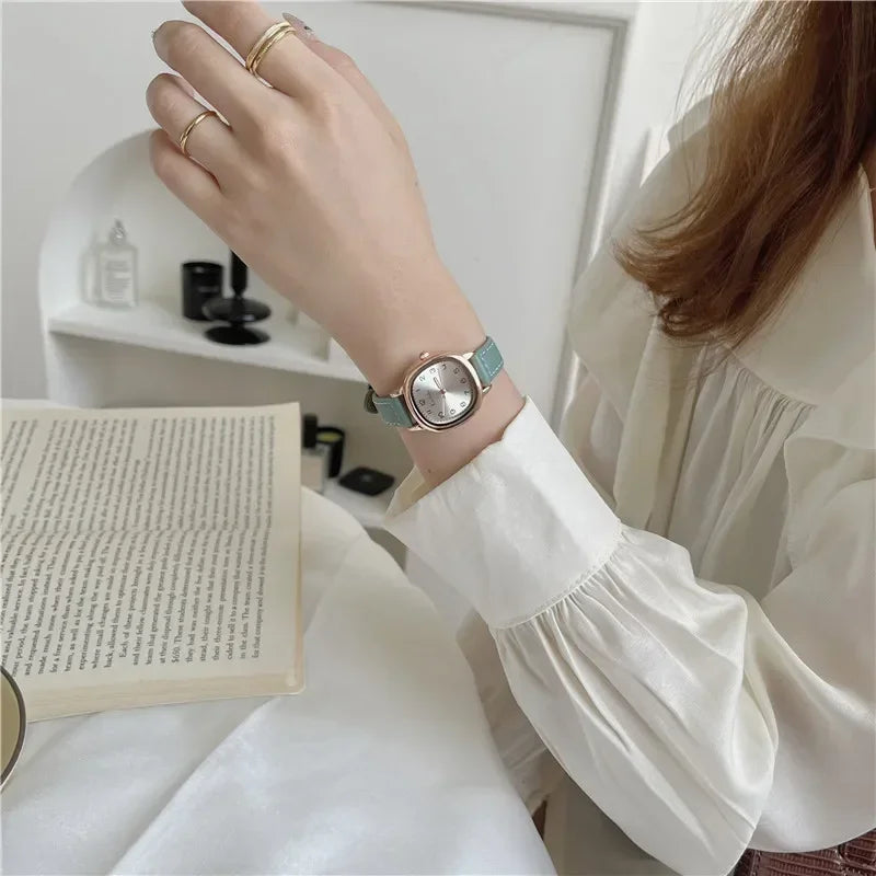 Simple Retro Exam Watch Female Student Art School Style Fashion Leather Band Wristwatch for Women Reloj Mujer Dropshipping