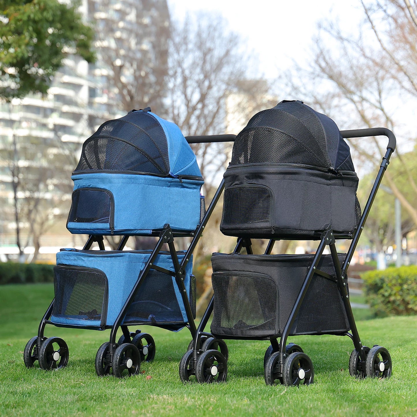 4-Wheel Pet Jogger - All-Terrain Stroller with Storage Basket