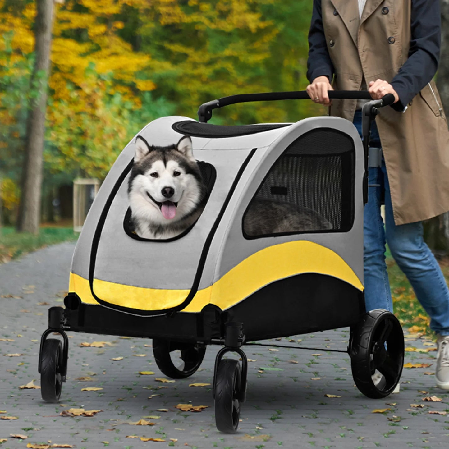 Premium 4-Wheel Dog Stroller - Foldable Pet Jogger for All-Size Dogs