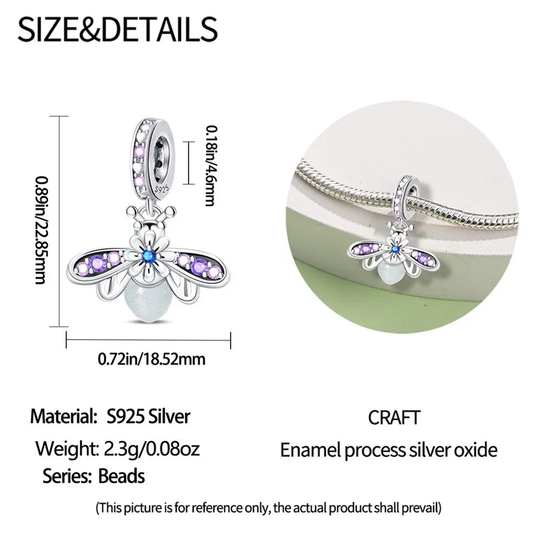 100% 925 Sterling Silver Creative Blue Luminous Firefly Charms Pendants Fit Qikaola 925 Original Bracelets DIY Birthday Jewelry