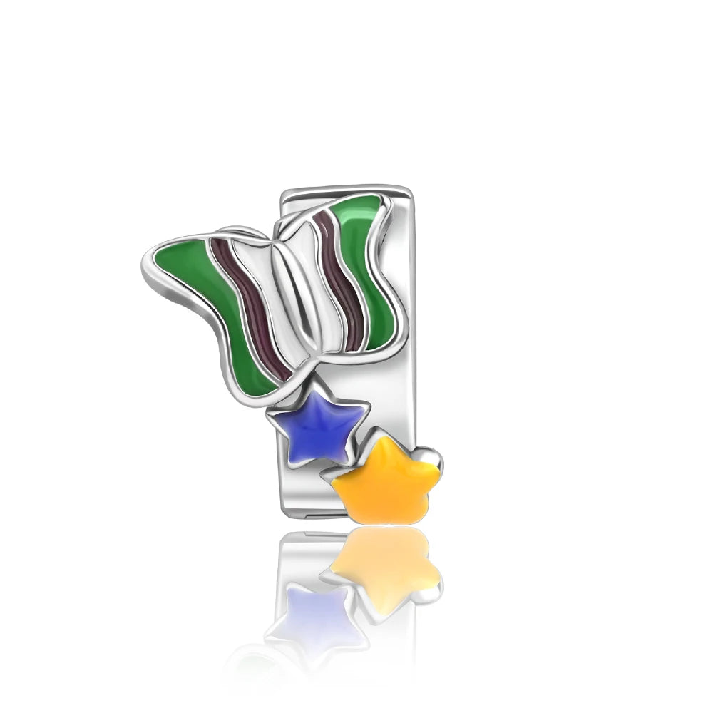 925 Sterling Silver Colorful Butterfly Cherry Flower Fashions Beads Clip Charm for Original DIY Bracelet Fine Jewellery