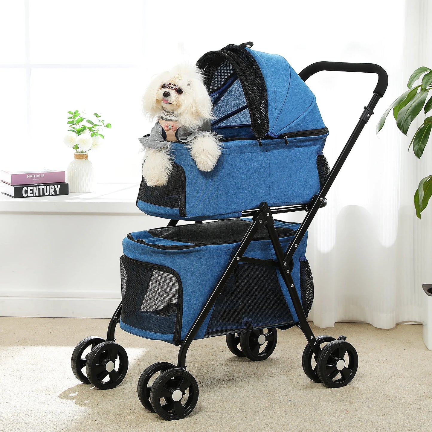 4-Wheel Pet Jogger - All-Terrain Stroller with Storage Basket