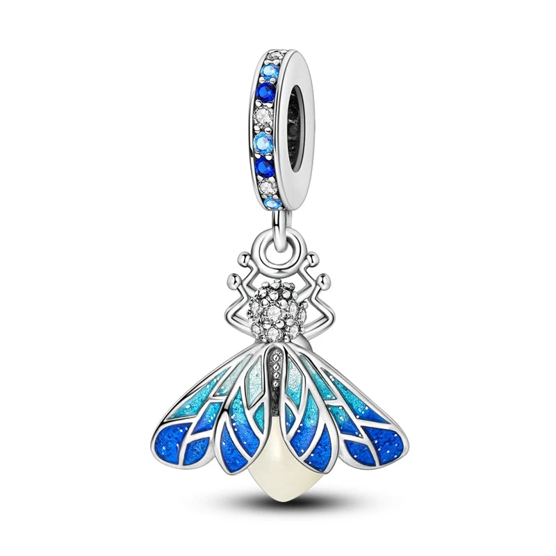 100% 925 Sterling Silver Creative Blue Luminous Firefly Charms Pendants Fit Qikaola 925 Original Bracelets DIY Birthday Jewelry
