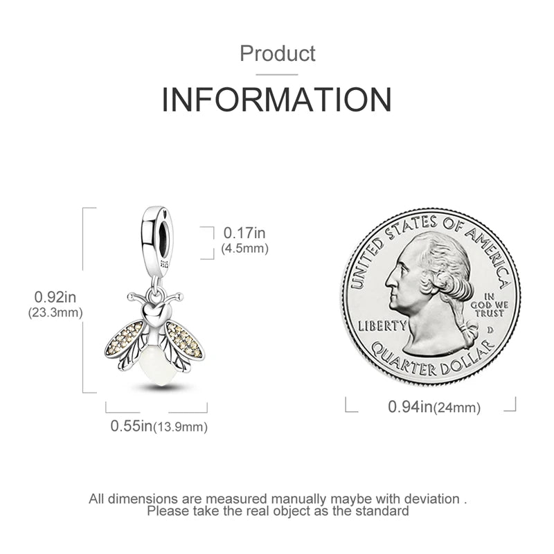 100% 925 Sterling Silver Creative Blue Luminous Firefly Charms Pendants Fit Qikaola 925 Original Bracelets DIY Birthday Jewelry