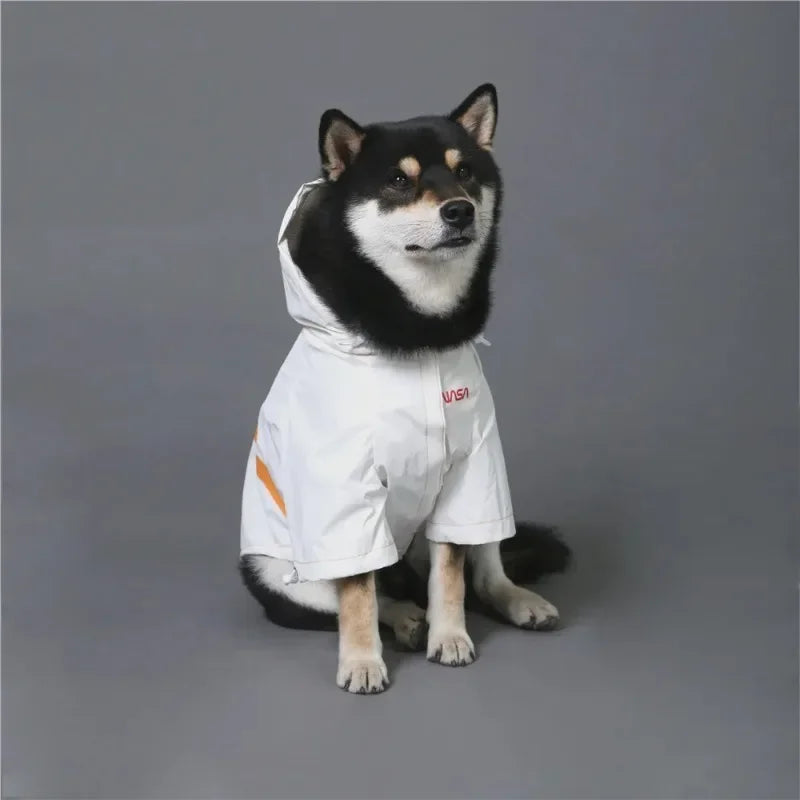 Reflective Space Suit Dog Raincoat - Waterproof Hoodie for All Sizes